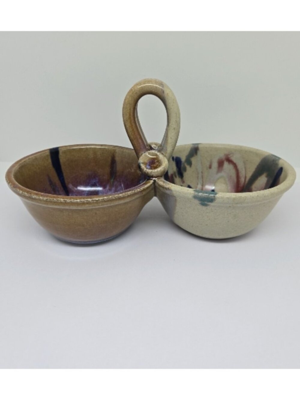 Studio Art Pottery Two Part Condiment Bowl with Handle